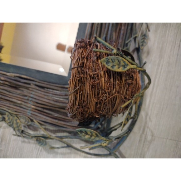 Wrought Iron Rustic Farm House Decor BIRDS Nests Decorative WALL MIRROR 33" Long - Picture 2 of 7